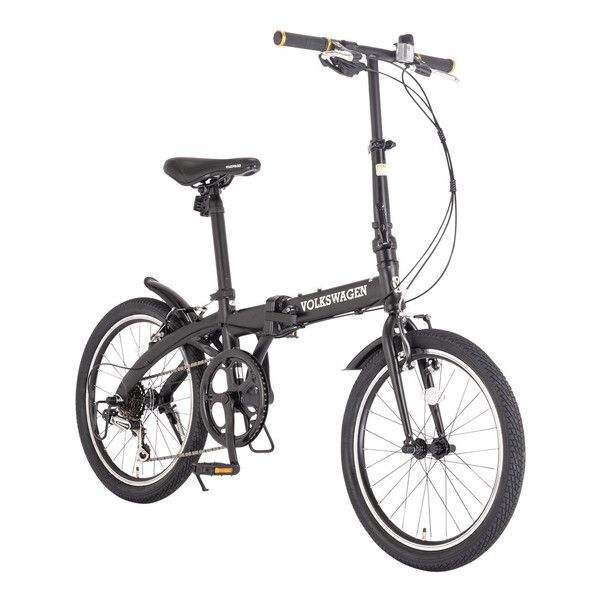 20インチ　フォルクスワーゲン6段変速　かご付き折り畳み自転車 ブラック フォルクスワーゲン（Volkswagen） カゴ付き折りたたみ自転車 20インチ