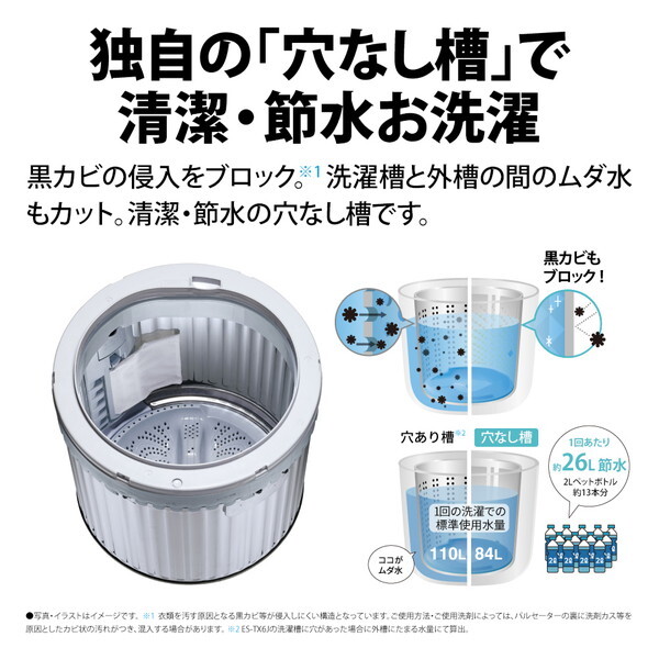 SHARP ES-TX6J-W ホワイト系 [縦型洗濯乾燥機 (洗濯6.5kg/乾燥3.5kg