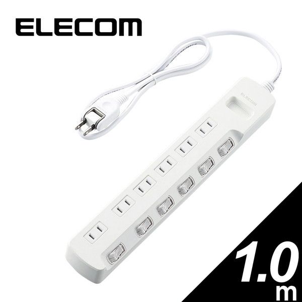 ELECOM T-E6A-2610WH 省エネタップ 個別スイッチ ホコリシャッター付 6