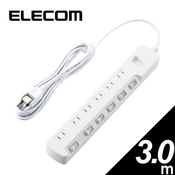 ELECOM T-E6A-2630WH 省エネタップ 個別スイッチ ホコリシャッター付 6