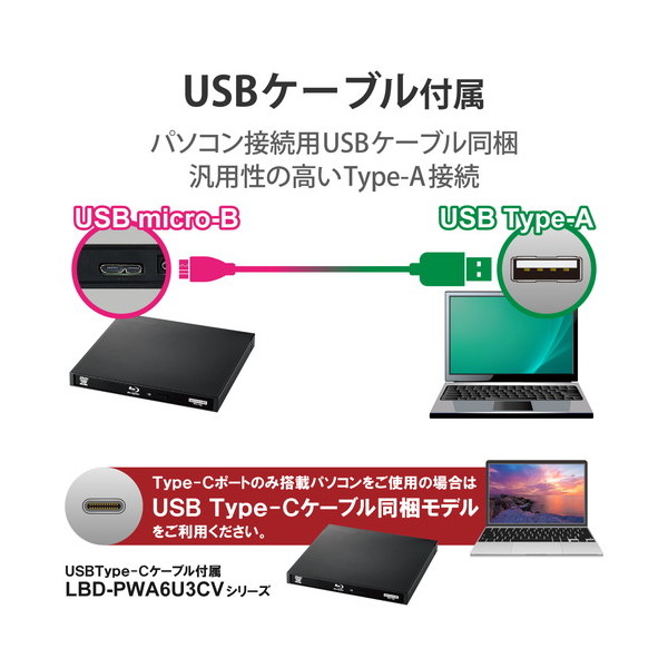 ELECOM LBD-PWA6U3VBK ロジテック 外付け ブルーレイ ドライブ BD/DVD