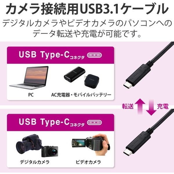 ELECOM DGW-U3CC05NBK カメラケーブル Type-Cケーブル USBC-USBC USB3