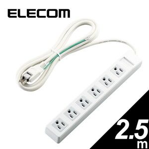 ELECOM T-T1B-3625WH [3pinタップ/マグネット付/6口/2.5m/ホワイト]