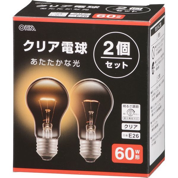 オーム電機 白熱電球 E26 60W 2個セット LB-D5660C-2PN [クリア] (電球