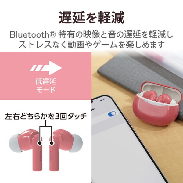 ELECOM LBT-TWS15PN ピンク [ワイヤレスイヤホン (Bluetooth ノイズ