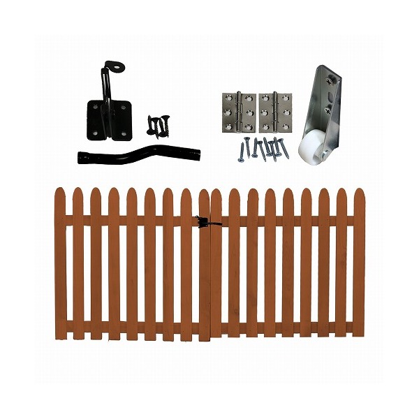 住まいスタイル WF-HG-LBR 折り畳めるウッドフェンス142×71 ゲートセット(縦ストライプ) ライトブラウン