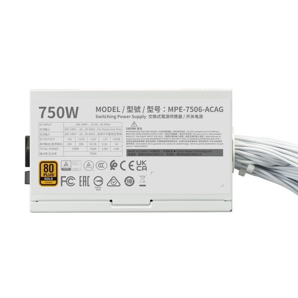 電源ユニット COOLER MASTER 750W MPE-7506-ACAG-GJP CoolerMaster MPE-7506-ACAG-GJP ホワイト [PC電源ユニット (750W