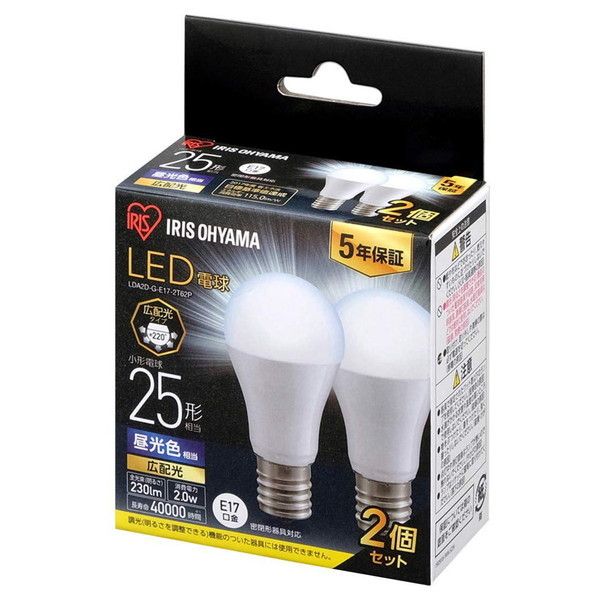 アイリスオーヤマ LDA2D-G-E17-2T62P [LED電球 E17 広配光 25形相当