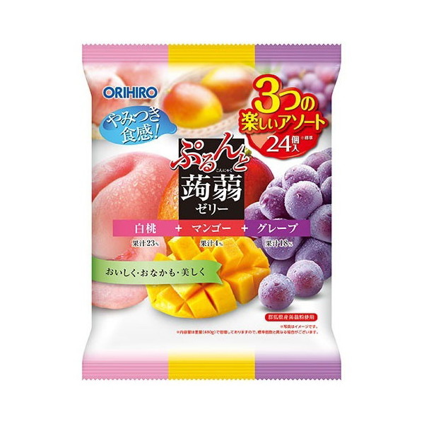 オリヒロ 蒟蒻ゼリーパウチ 白桃マンゴーグレープ 480g x12
