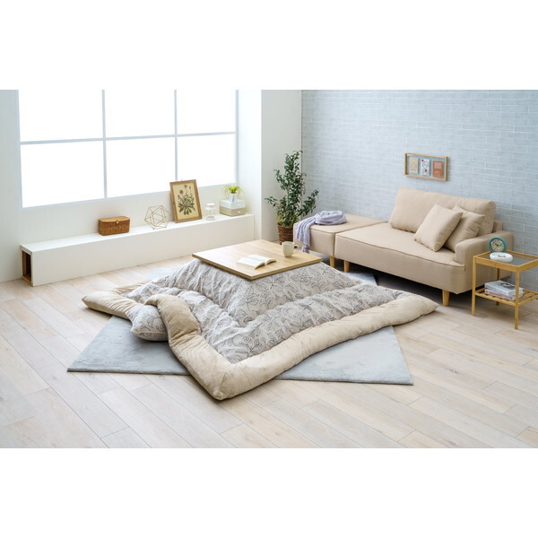 イケヒコ・コーポレーション 1161350140103 こたつ布団 単品 ふっくら 日本製 北欧柄 リーフ柄 アイボリー 正方形 約205×205cm