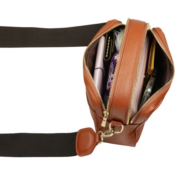 小田清 豊岡工房 牛革ダブルファスナーショルダーバッグ オリーブ