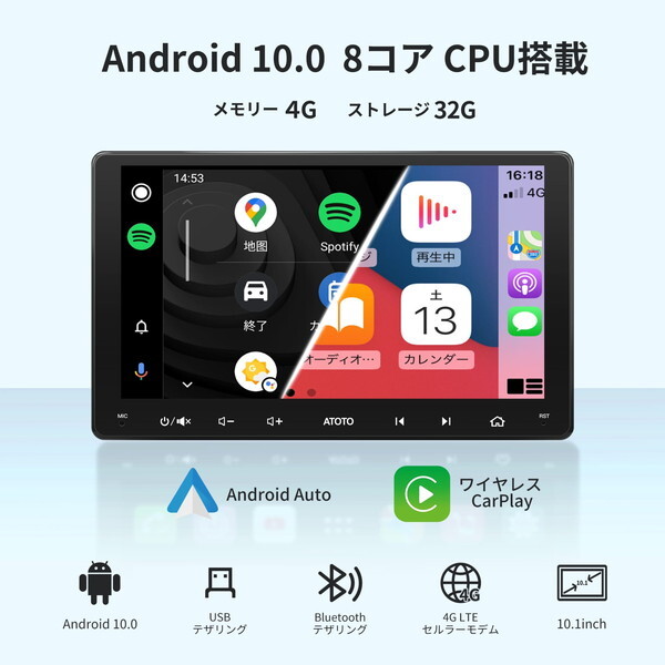 ATOTO S8G2114MX [10.1インチ フルタッチ型 2DIN 4G+32G カーナビ