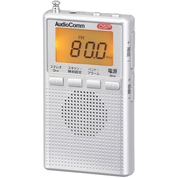 オーム電機 DSPポケットラジオ AM/FMステレオ シルバー RAD-P300S-S