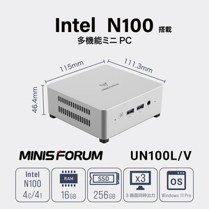 MINISFORUM UN100L/V-16/256-W11Pro(N100) [デスクトップパソコン モニタ無し / Windows 11 Pro 64 bit]