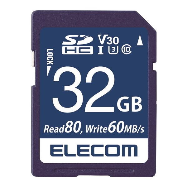 ELECOM MF-FS032GU13V3R SDHC�J�[�h �f�[�^�����T�[�r�X�t �r�f�I�X�s�[�h�N���X�Ή� UHS-I U3 80MB s 32GB
