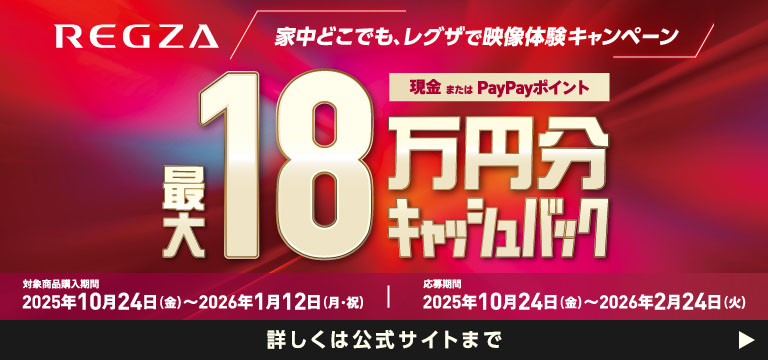 レグザで映像体験キャンペーン★最大18万円分キャッシュバック♪
