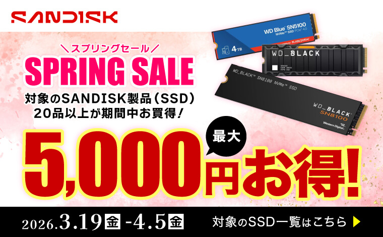 SANDISKスプリングキャンペーン！対象のSANDISK製品が期間中最大5,000円お得！