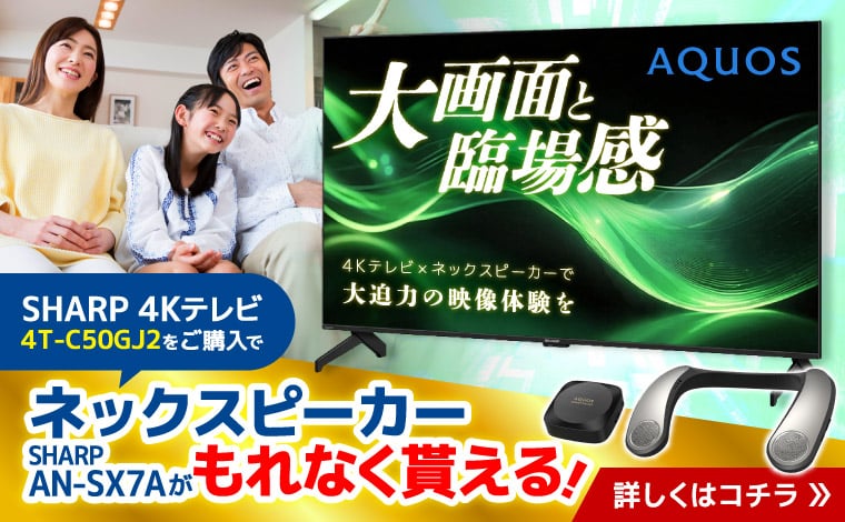 対象のシャープテレビをご購入でもれなくネックスピーカーが貰える！