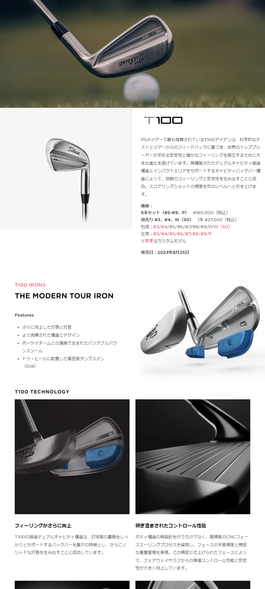 タイトリスト T100 （2019）アイアンセット 5-P 6本セット 日本正規品】 タイトリスト T100 アイアンセット 6本組 (#5-Pw