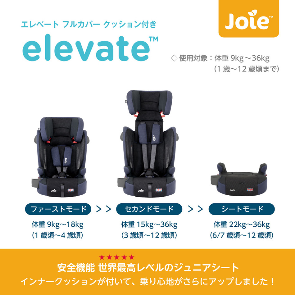 美品✨Joie ジュニアシートカトージエレベート　フルカバー　メッシュ　ネイビー Joie チャイルドシート エレベート フルカバー（ネイビー