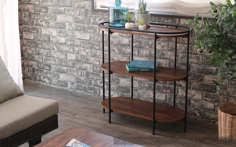 Rattan World RST030BK インダストリアル オーバル3段ラック ブラック