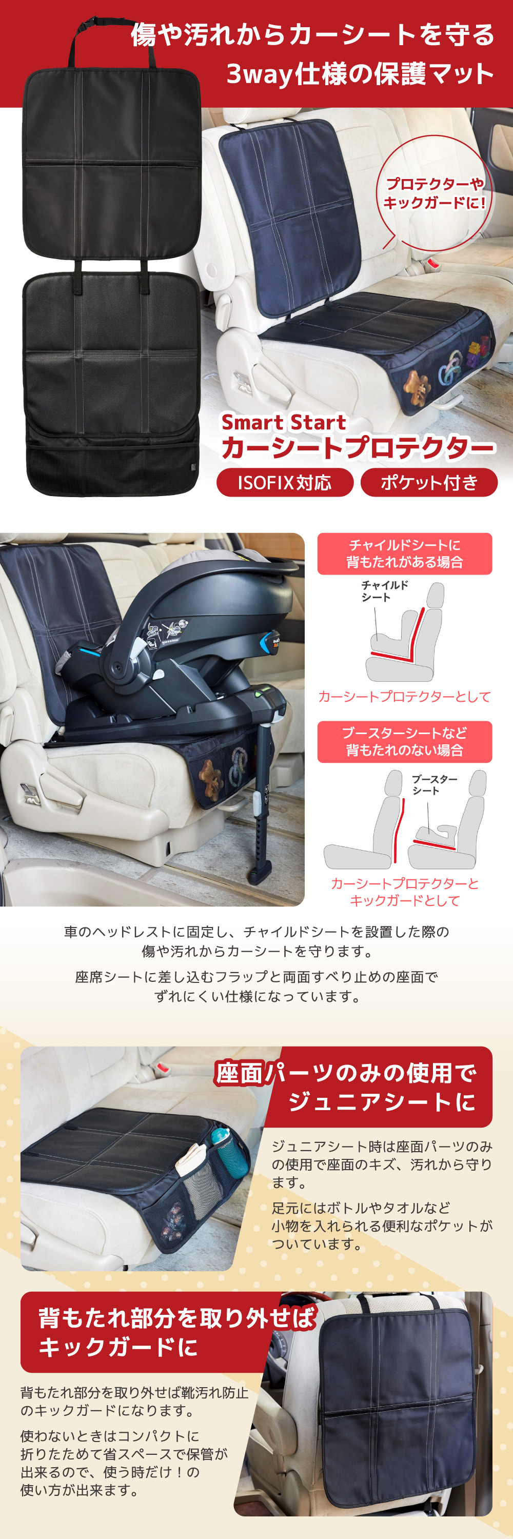 スマートスタート カーシートプロテクター ブラック 詳細画像1