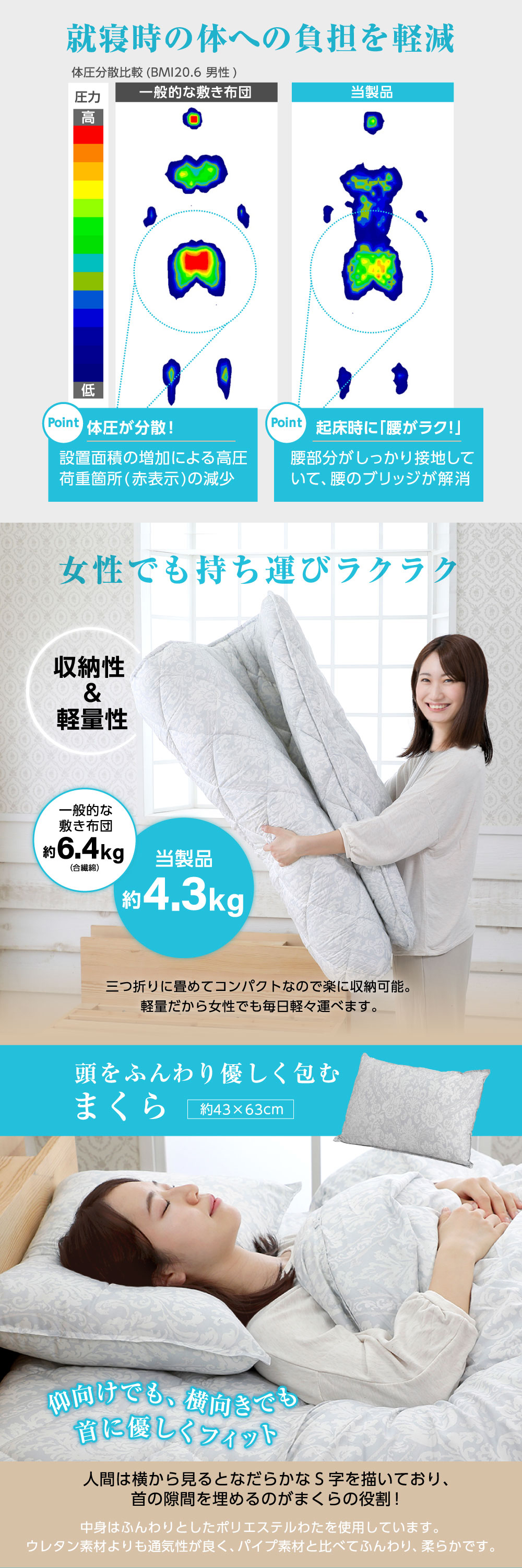 羽毛入り布団3点セット グレー シングルサイズ 詳細画像4